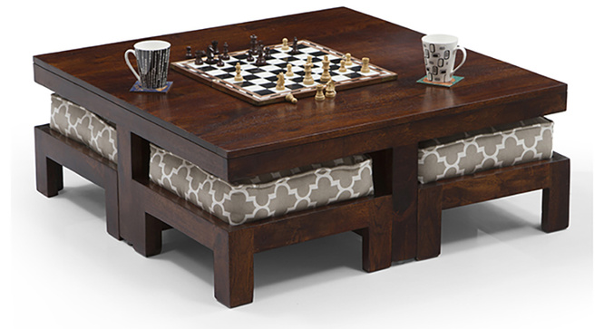 Tribal Coffee Table Set (Walnut & Morocco Lattice Beige)